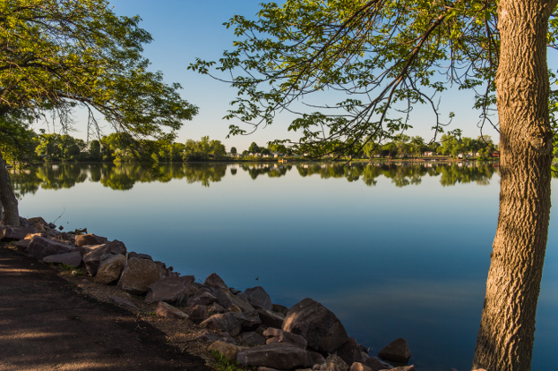 Lake with surrounding trees